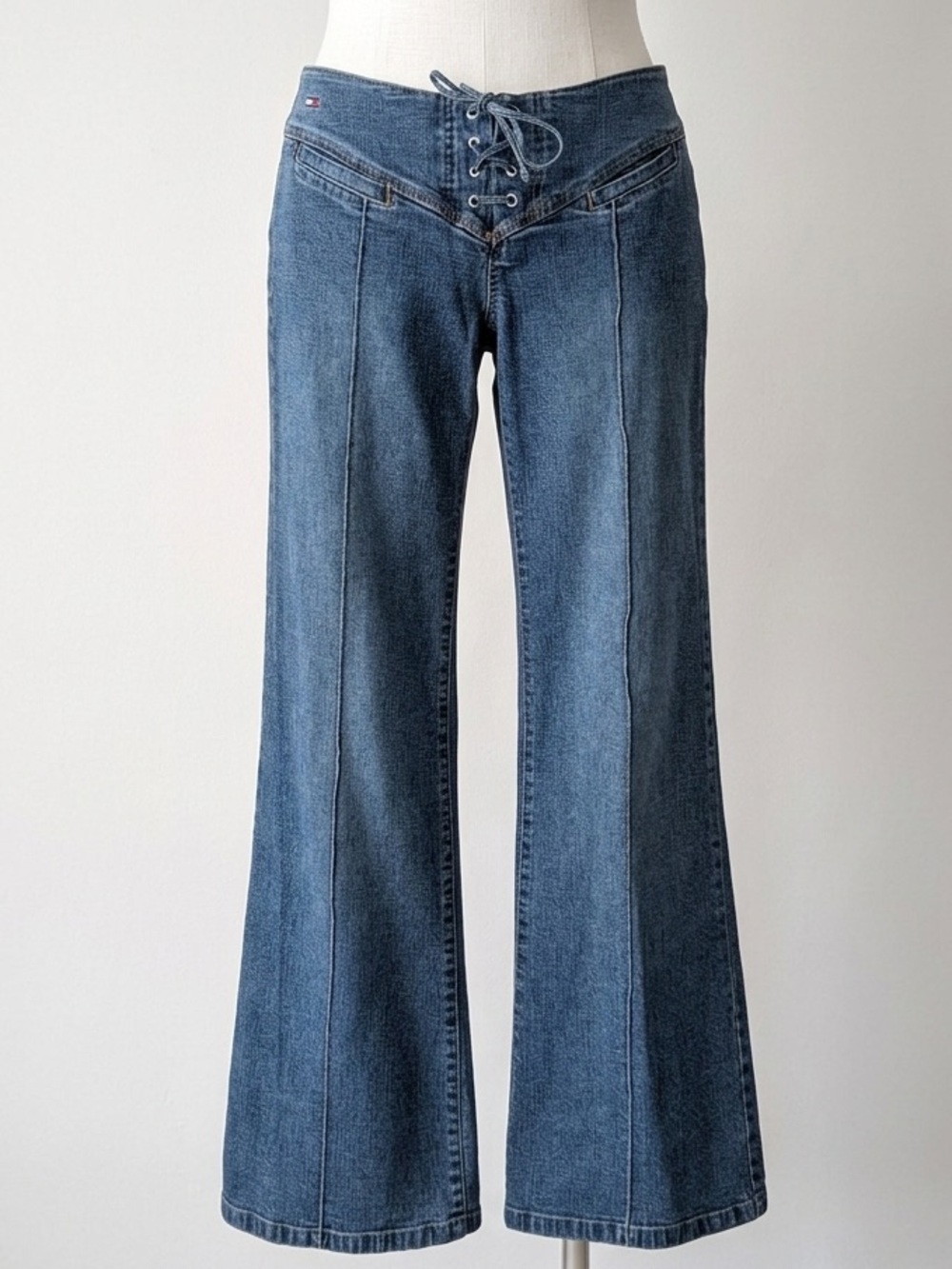 Tommy Hilfiger Y2K Corset Waist Denim Lace Up Flare Jeans Size 8/29 - Inseam 30”